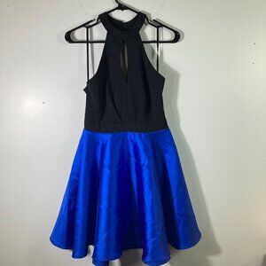Womens Jrs Jodi Kristopher Fit‎ Flare Halter Dress Black Royal Blue 7 NWT